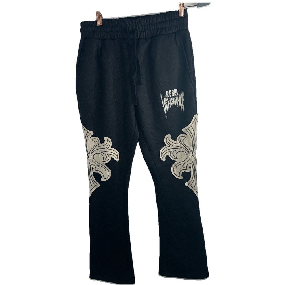 Rebel Vengeance Black Sweatpants Joggers Size Small-  Burnt Crosses Design